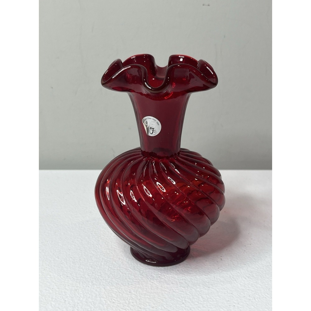 Fenton 95th Anniversary‎ Ruby Red Vase Swirl Vtg